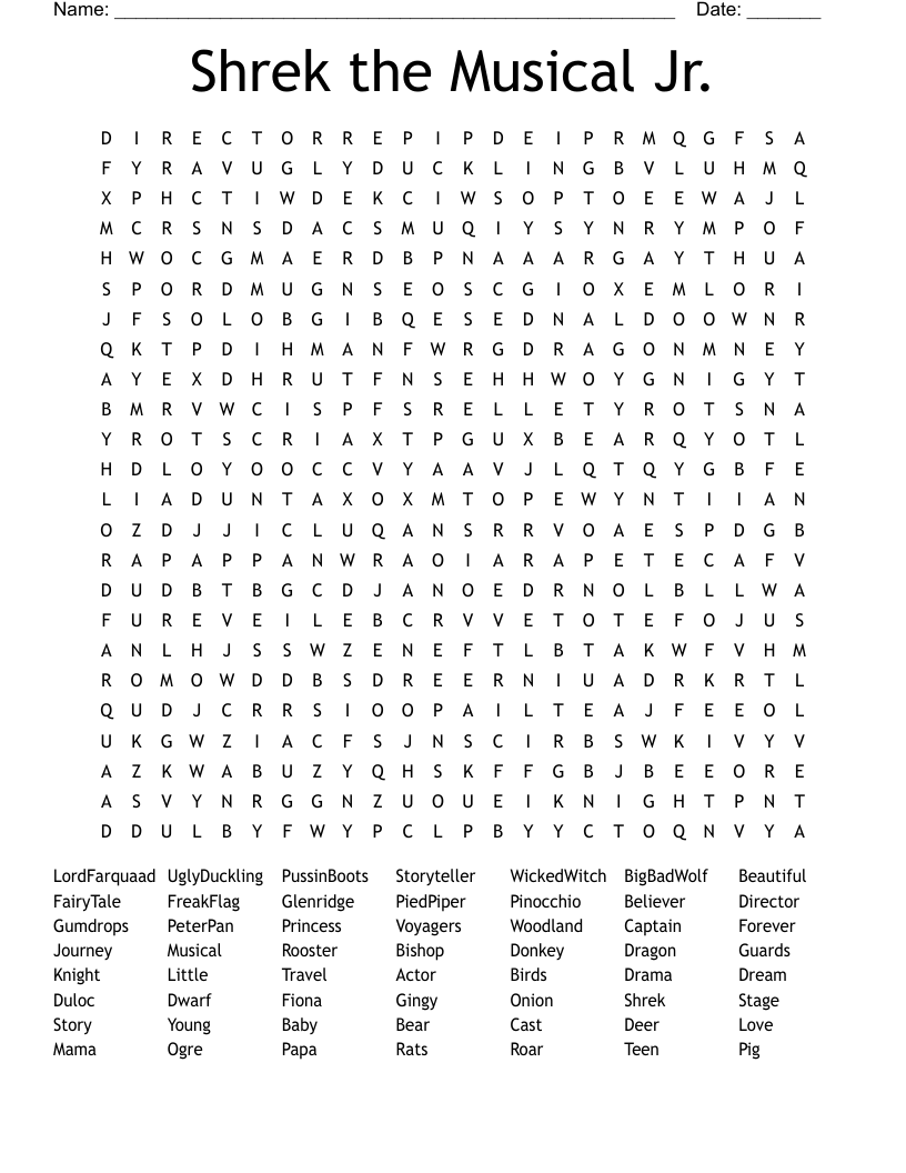 Shrek the Musical Jr. Word Search