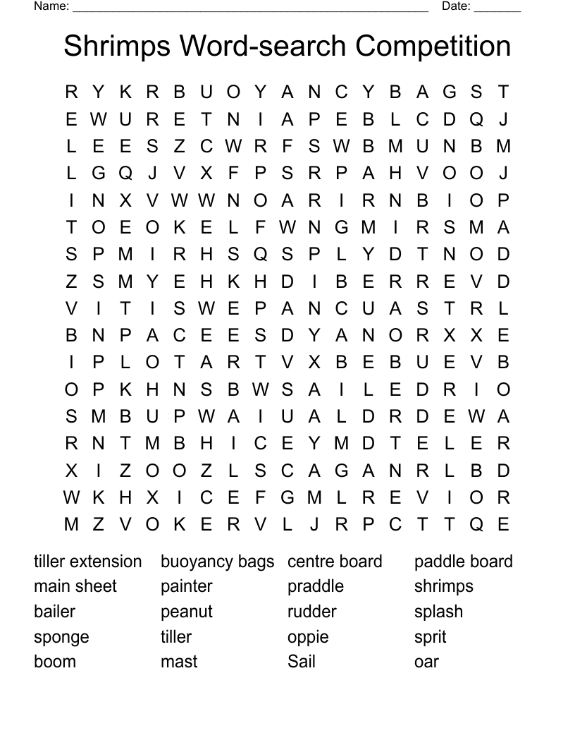 Shrimps Word-search Competition  Word Search