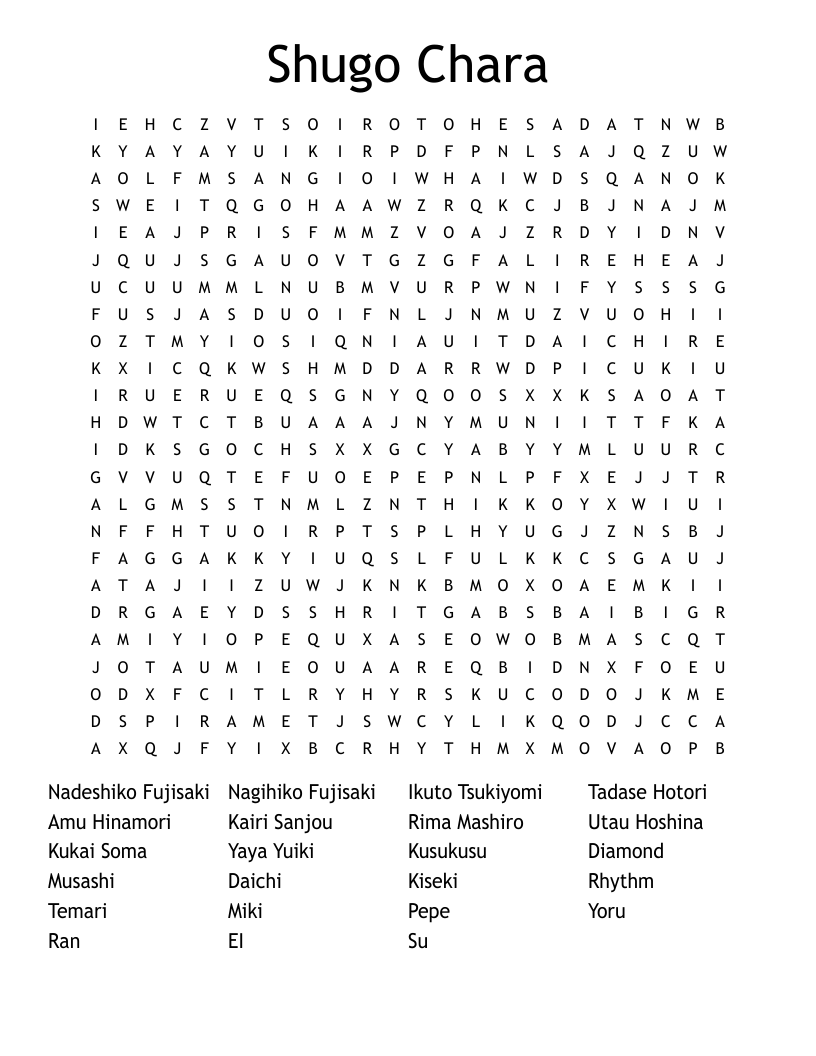 Shugo Chara Word Search
