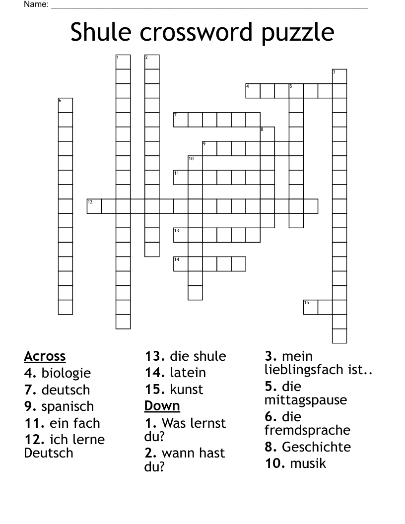 Shule crossword puzzle