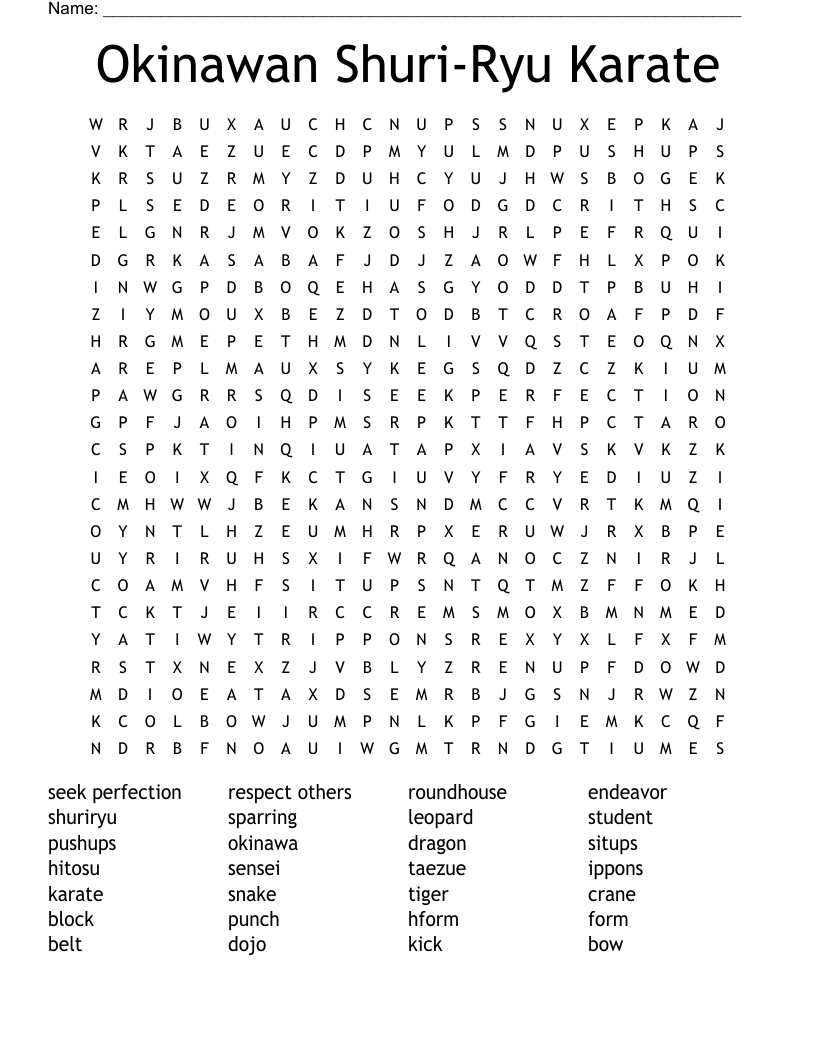 Okinawan Shuri-Ryu Karate Word Search