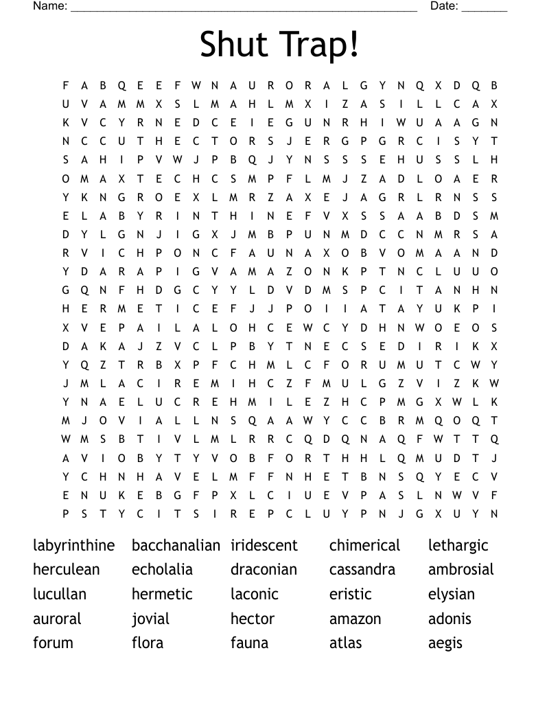 Shut Trap! Word Search
