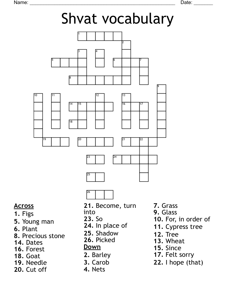 Shvat vocabulary Crossword