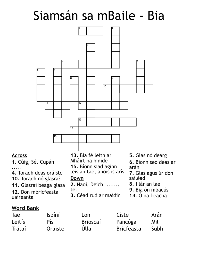 Siamsán sa mBaile - Bia Crossword