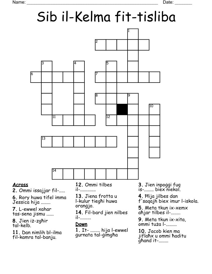 Sib il-Kelma fit-tisliba Crossword