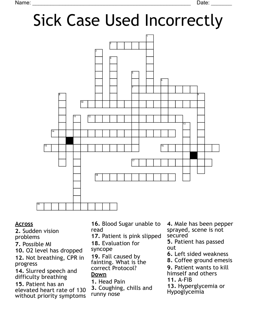 Sick Case Used Incorrectly  Crossword