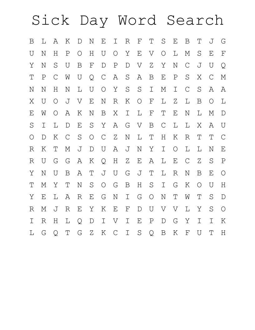 Sick Day Word Search