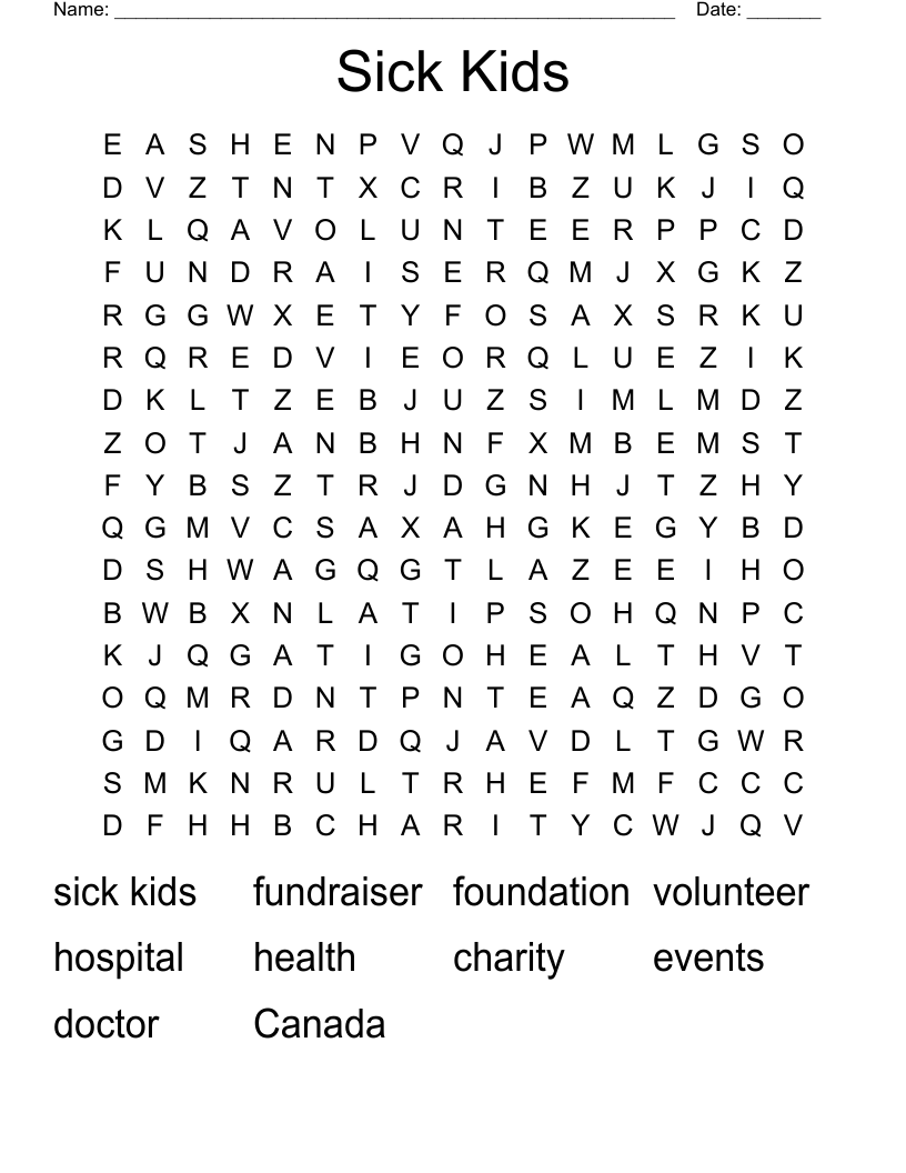 Sick Kids Word Search