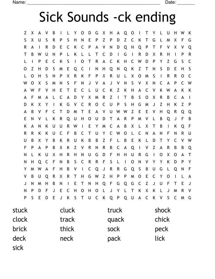 Sick Sounds -ck ending Word Search