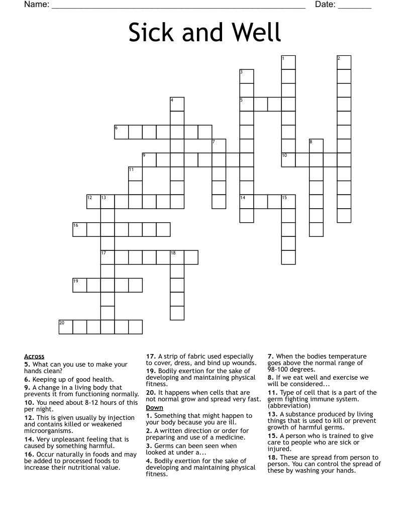 Sick and Well Crossword