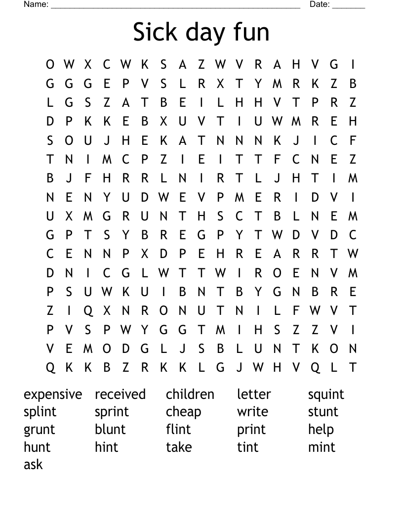 Sick day fun Word Search
