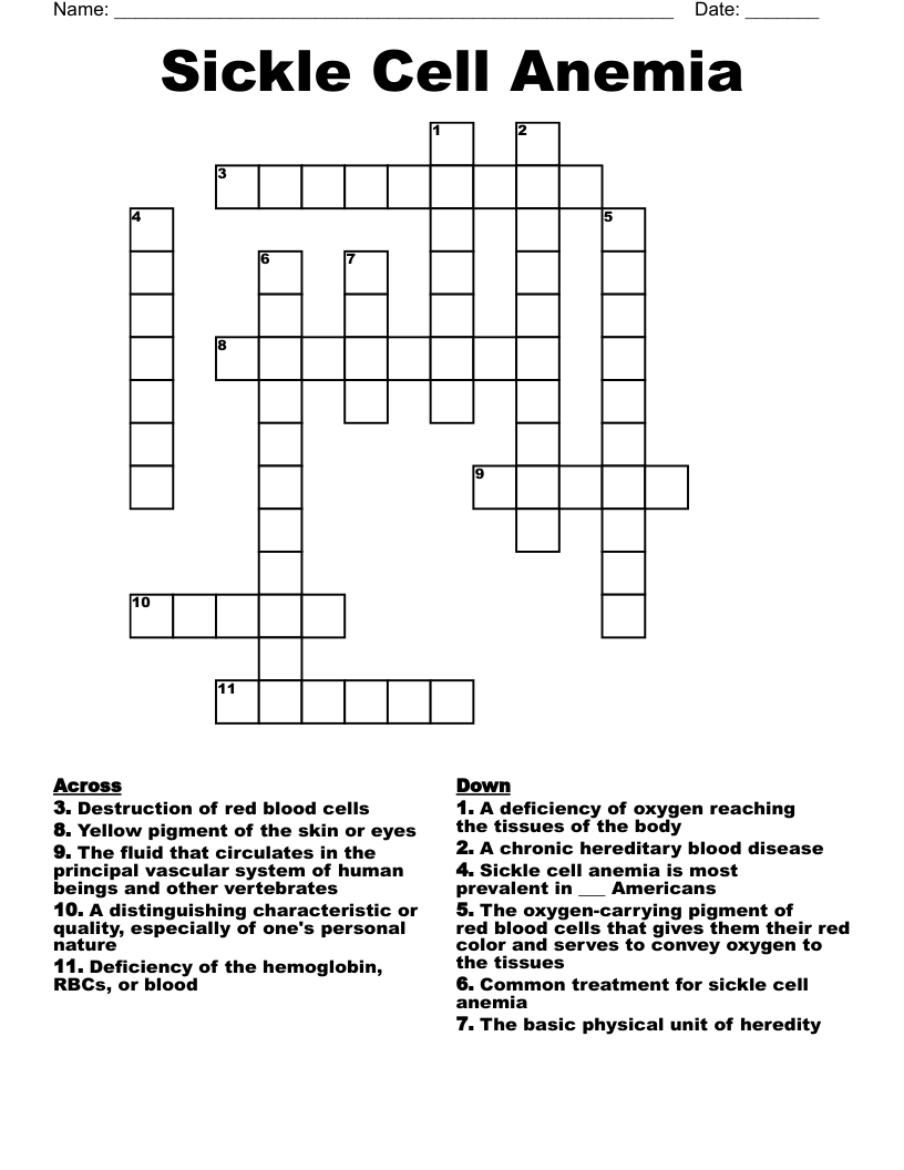 Sickle Cell Anemia Crossword