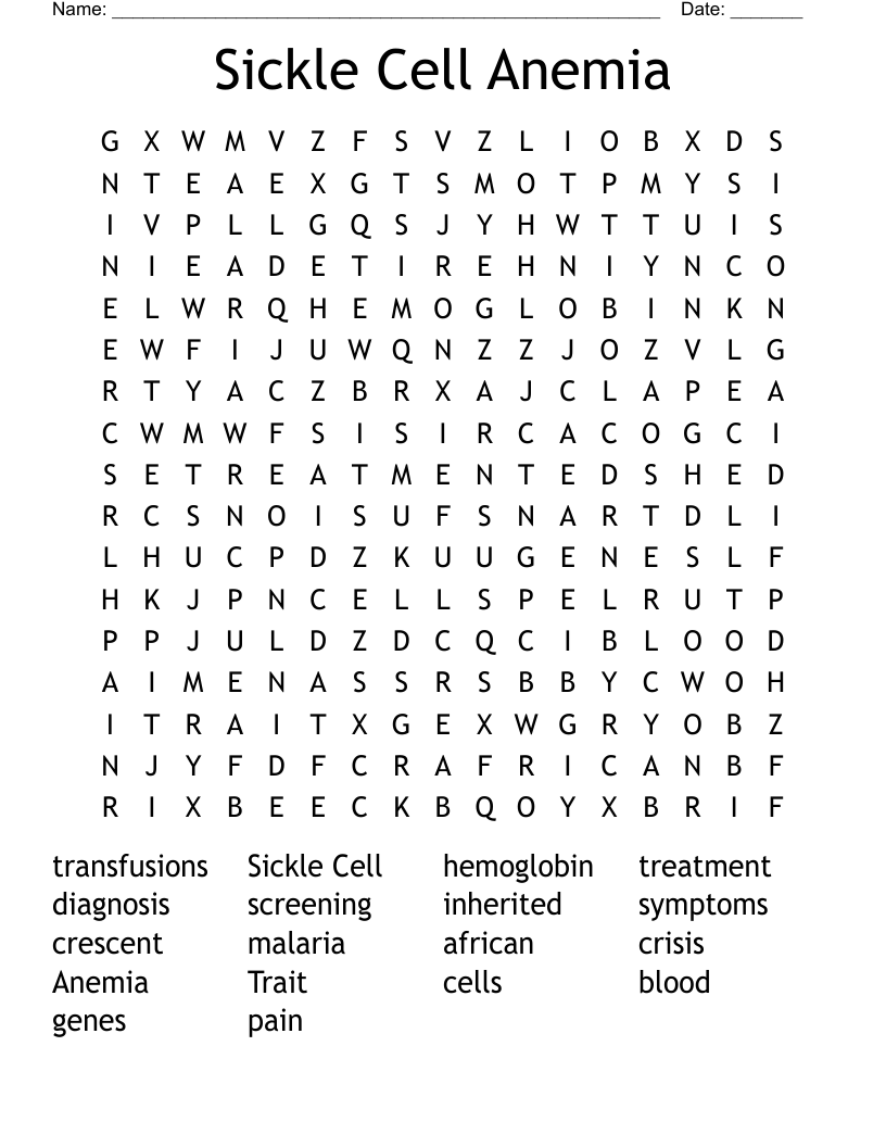 Sickle Cell Anemia Word Search