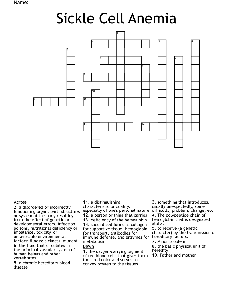 Sickle Cell Anemia Crossword
