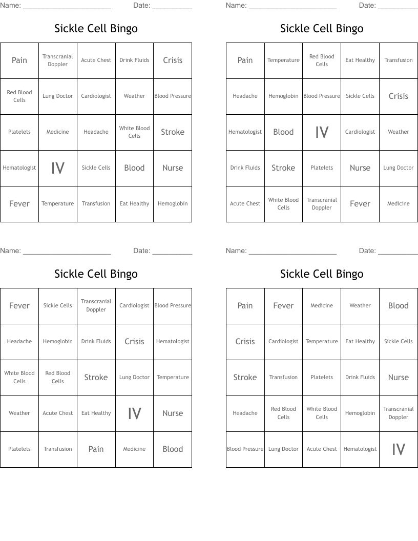 Sickle Cell Bingo