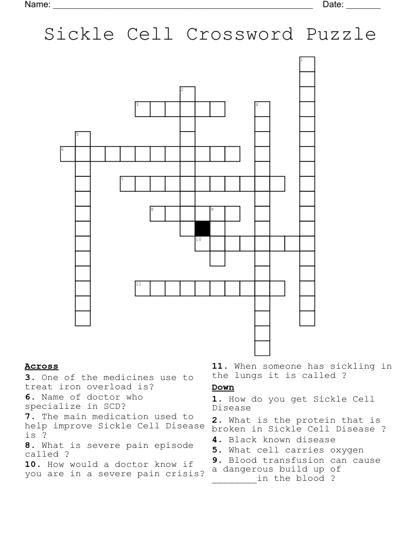 Sickle Cell Crossword Puzzle