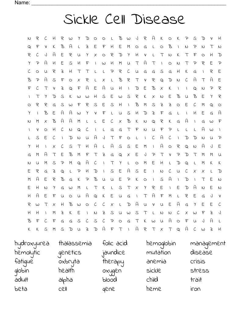 Sickle Cell Disease Word Search