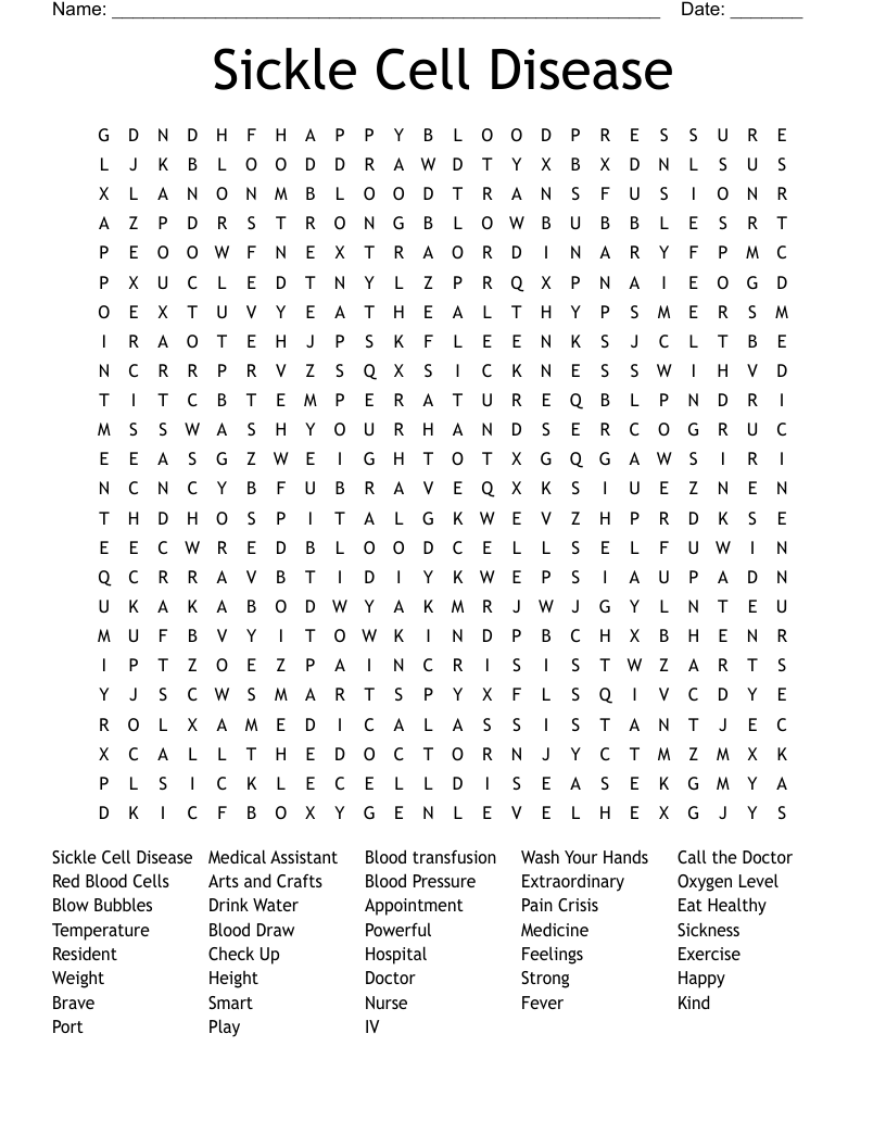 Sickle Cell Disease Word Search