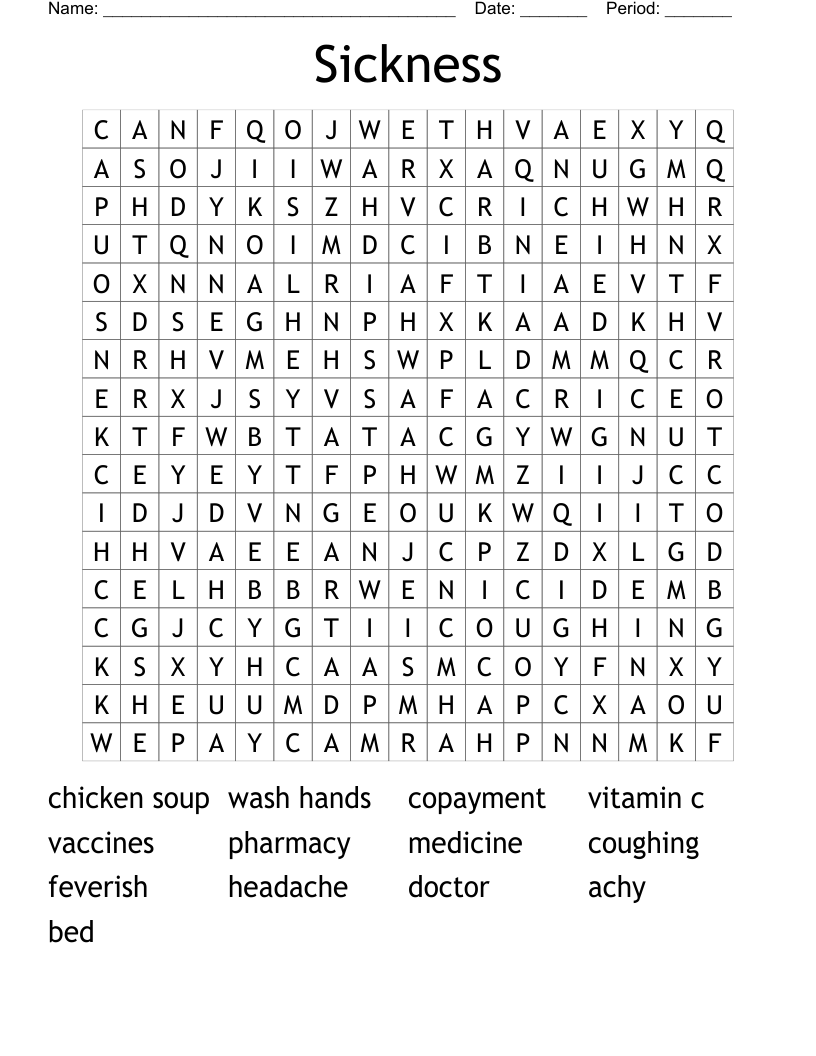 Sickness Word Search