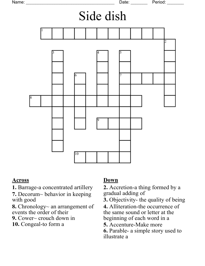 Side dish  Crossword