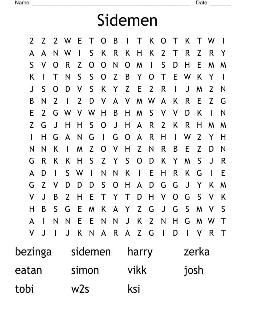 Sidemen Word Search