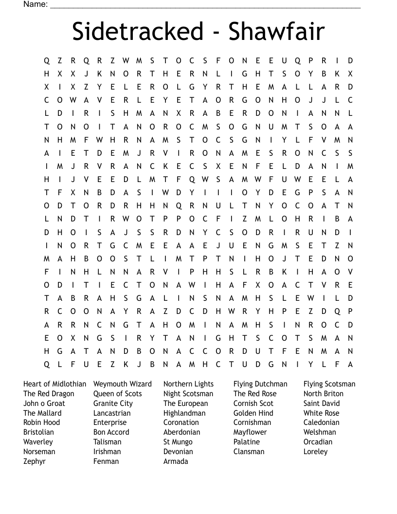 Sidetracked - Shawfair Word Search