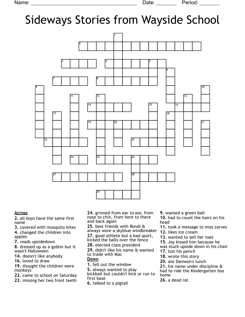 Sideways Stories from Wayside School Crossword