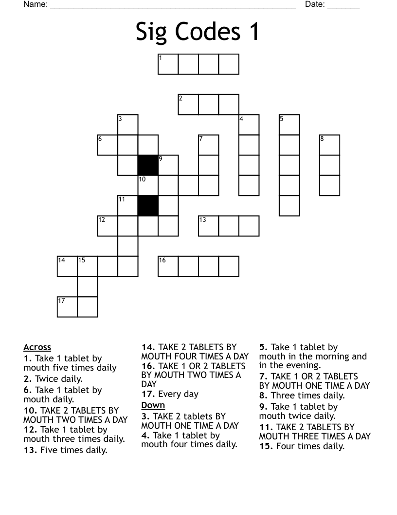 Sig Codes 1 Crossword