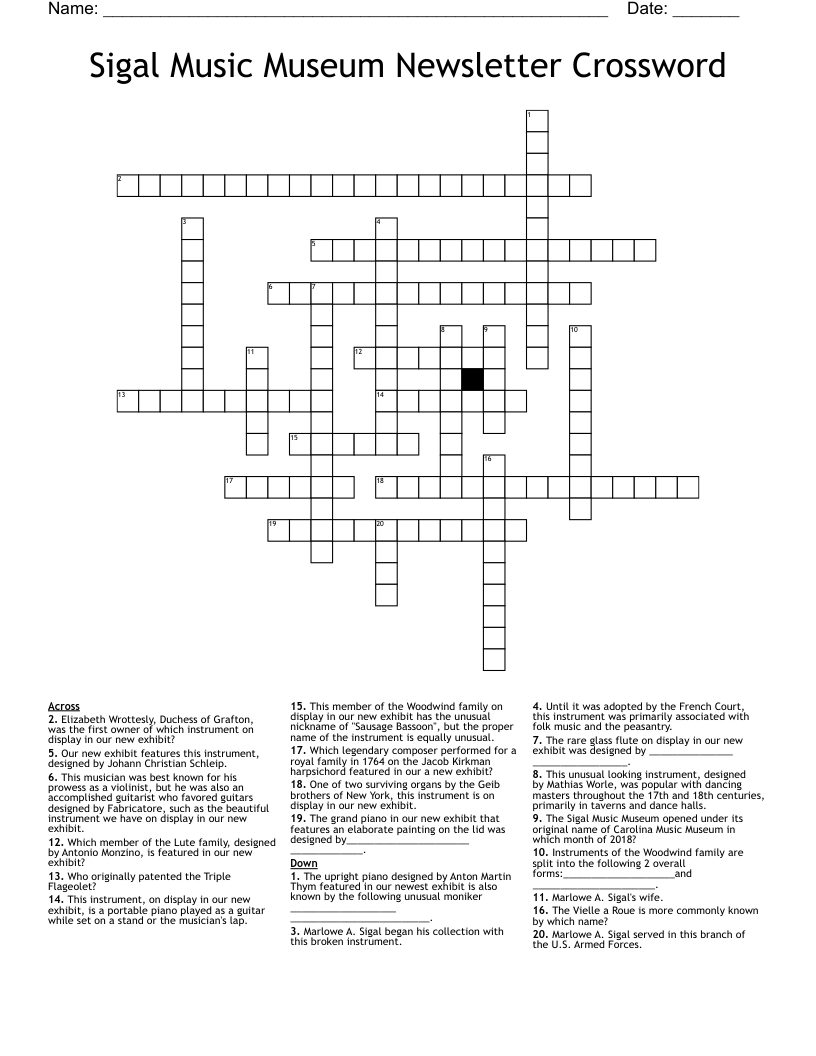 Sigal Music Museum Newsletter Crossword 