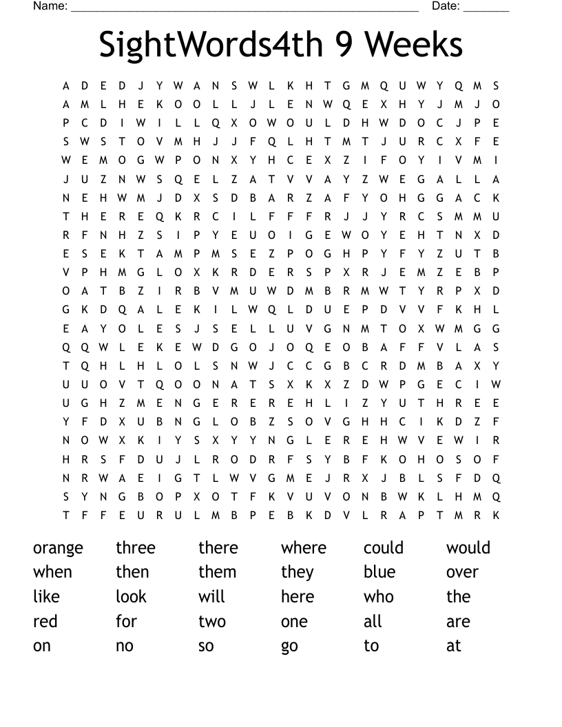 SightWords4th 9 Weeks Word Search