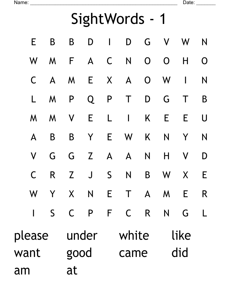 SightWords - 1 Word Search