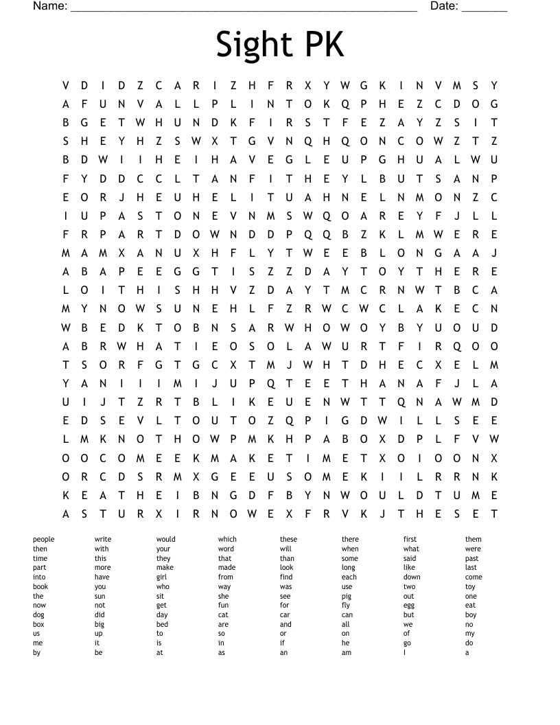 Sight PK Word Search