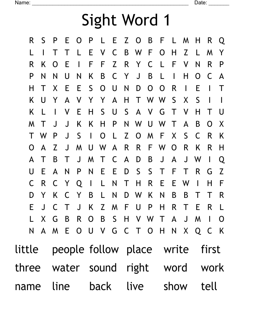 Sight Word 1 Word Search