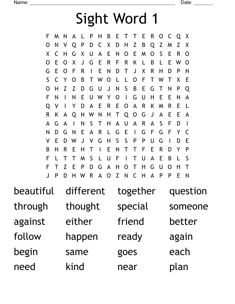 Sight Word 1 Word Search