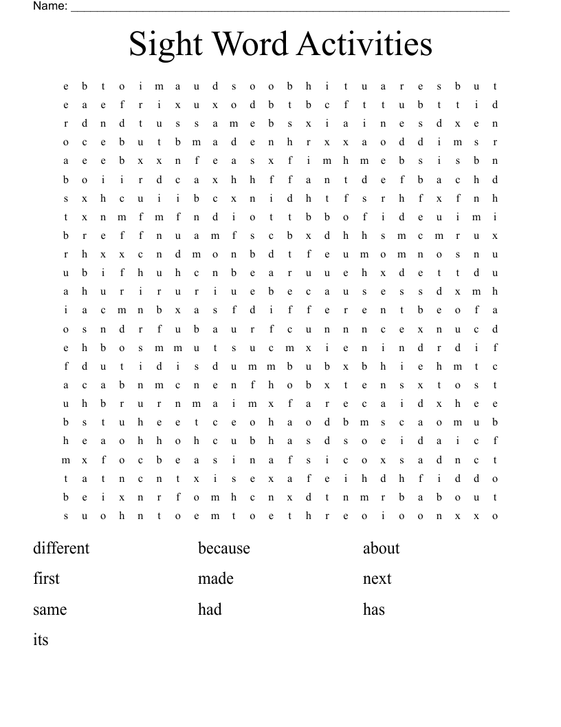 Sight Word Activities Word Search