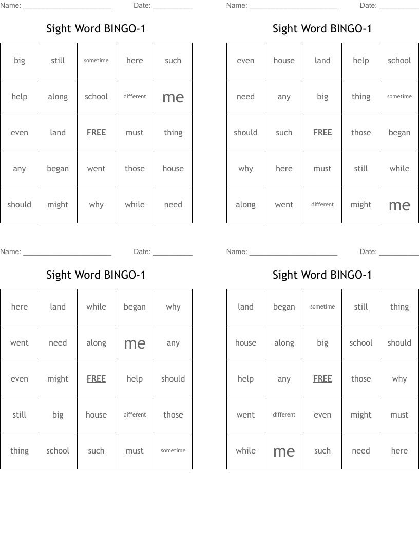 Sight Word BINGO-1