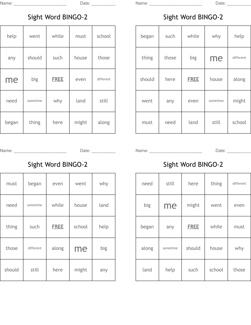 Sight Word BINGO-2