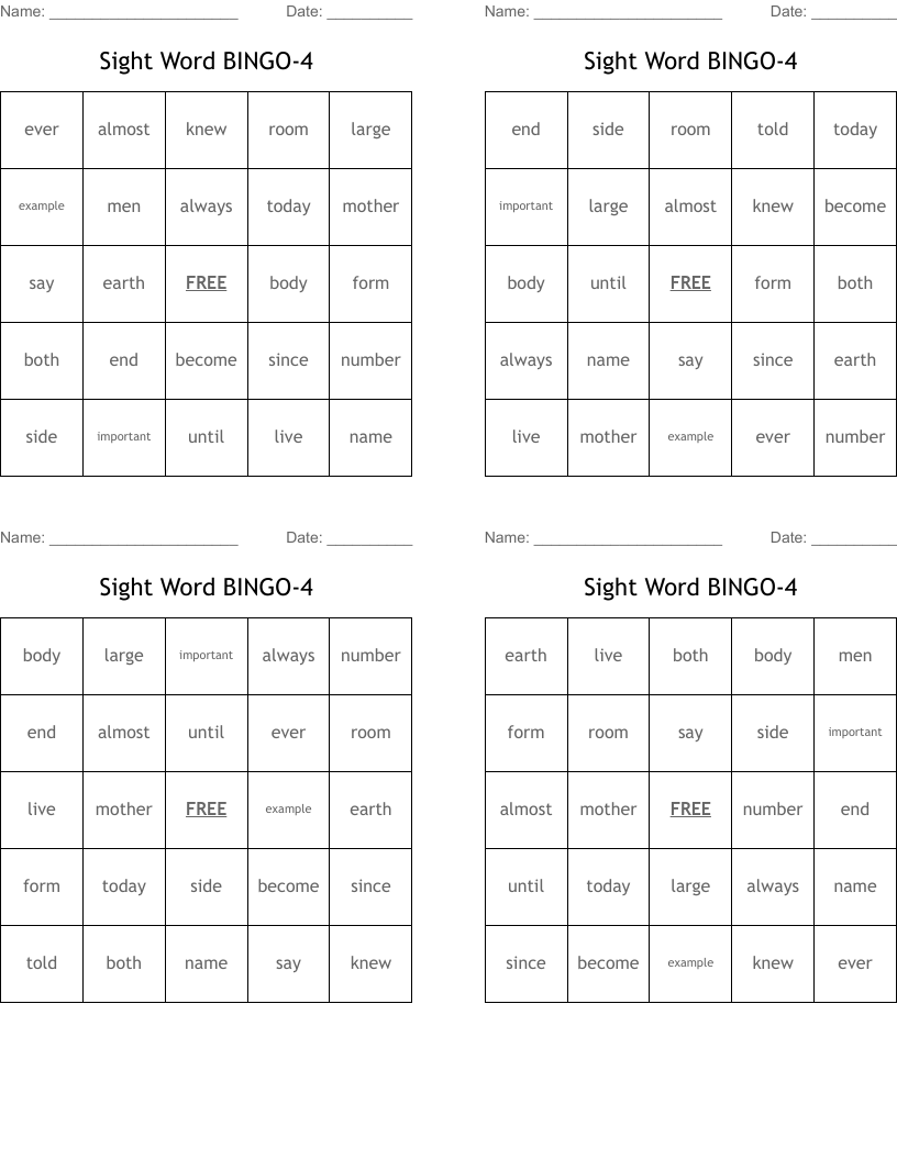 Sight Word BINGO-4