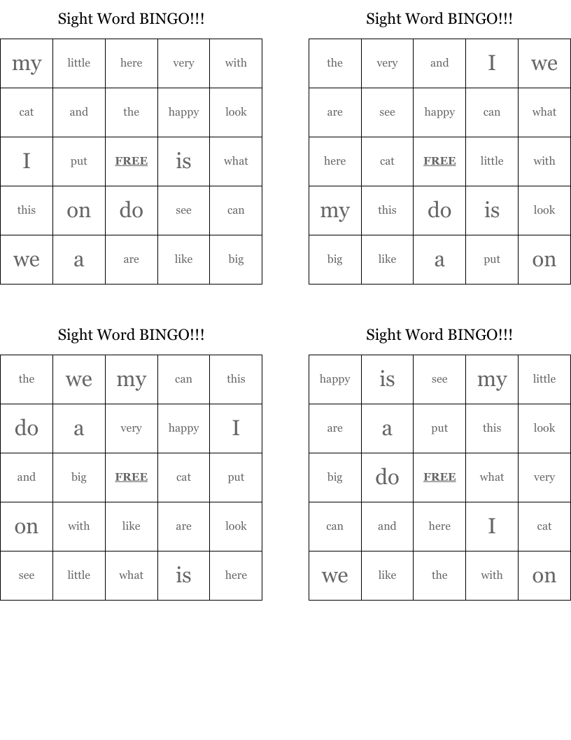 Sight Word BINGO!!!