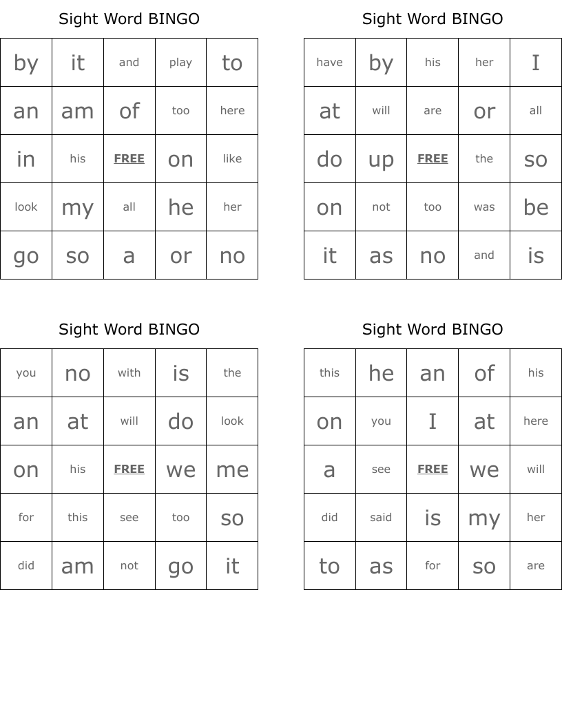 Sight Word BINGO