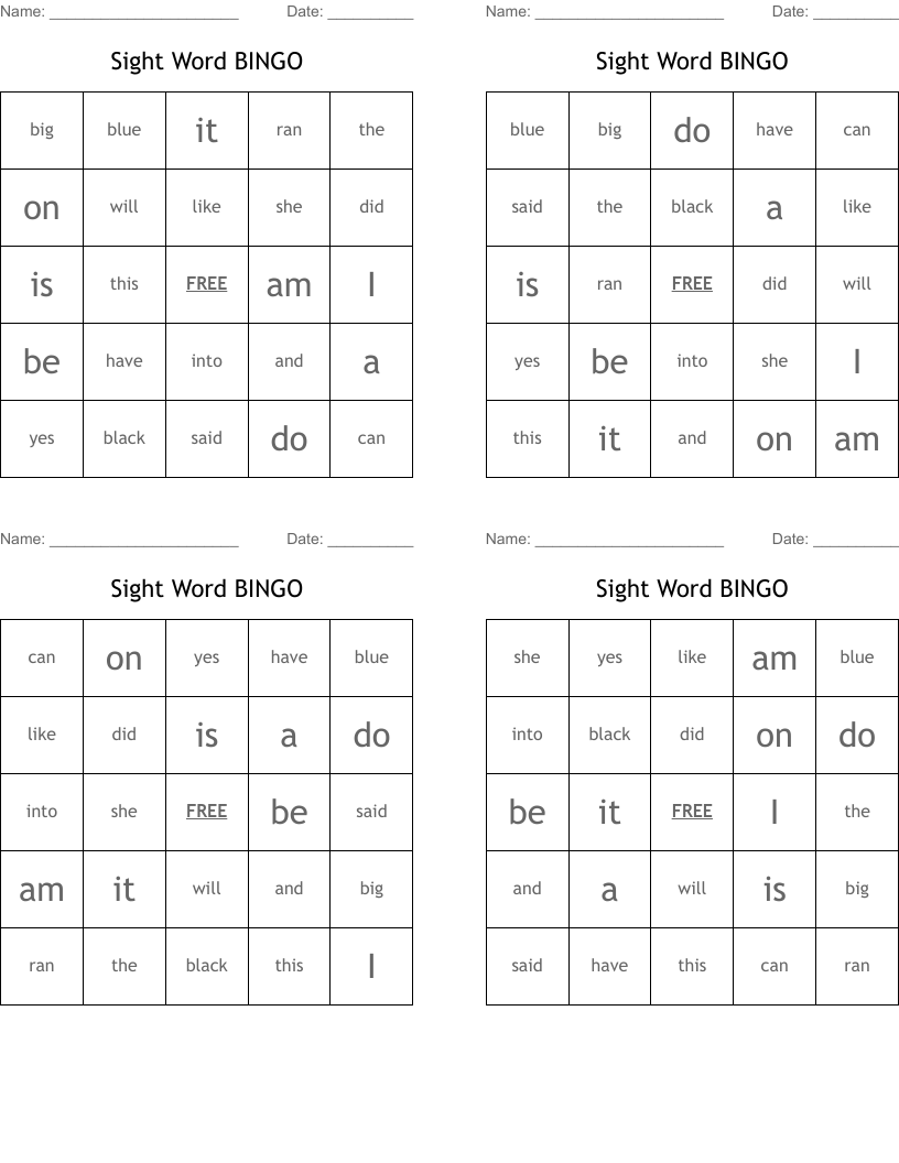 Sight Word BINGO