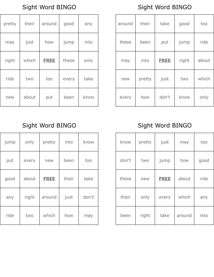 Sight Word BINGO