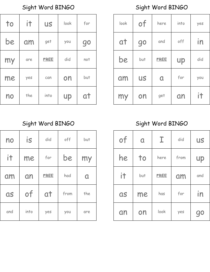 Sight Word BINGO