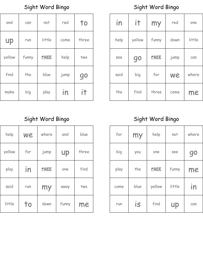 Sight Word Bingo