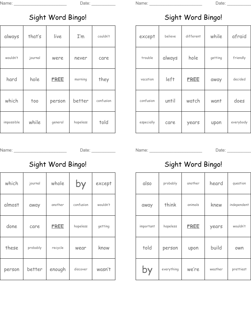 Sight Word Bingo!