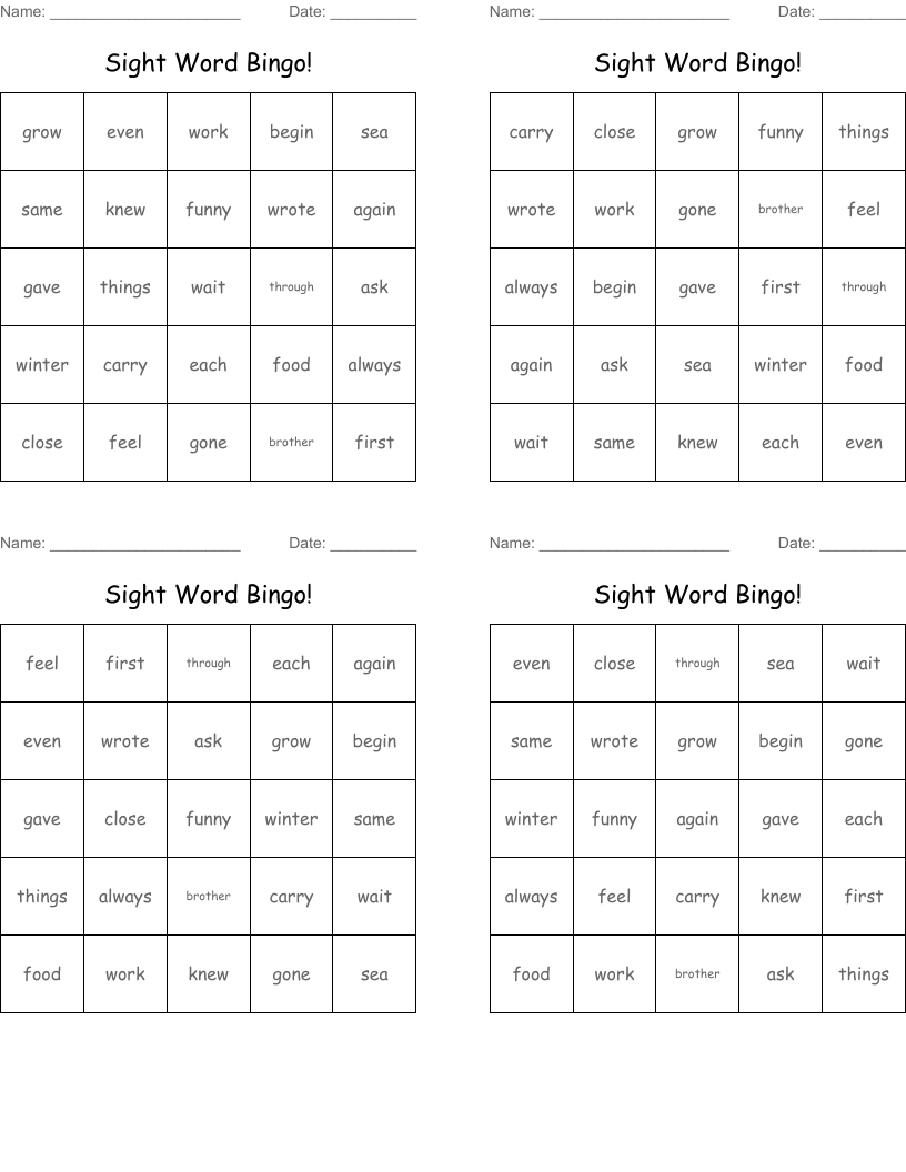 Sight Word Bingo!