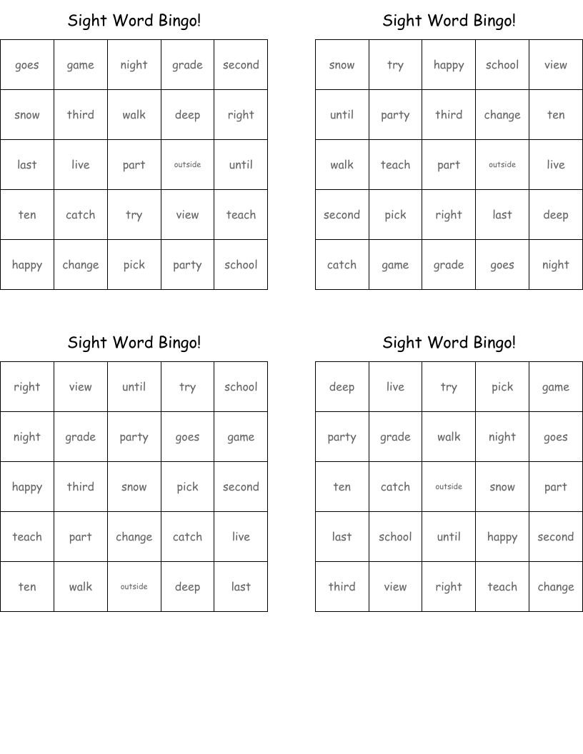 Sight Word Bingo!