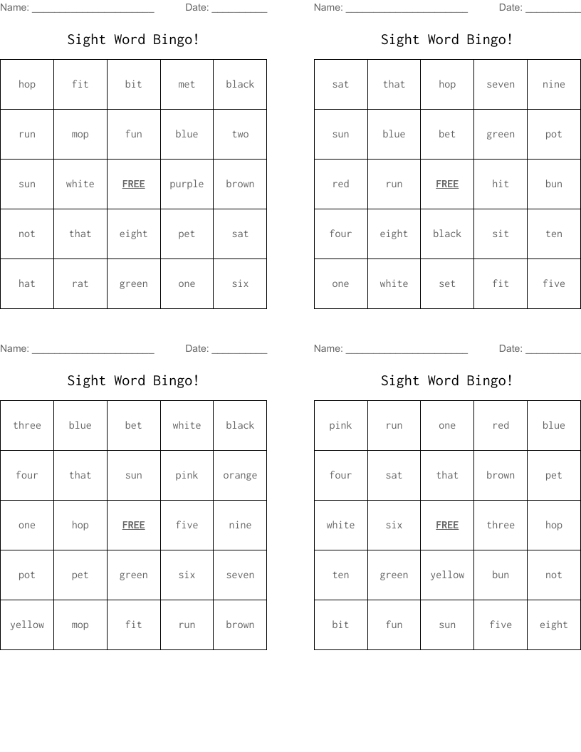 Sight Word Bingo!