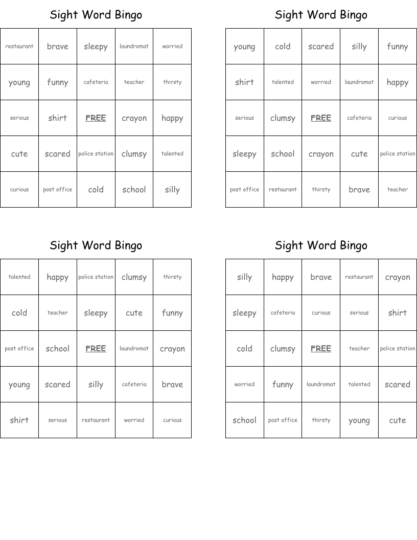 Sight Word Bingo