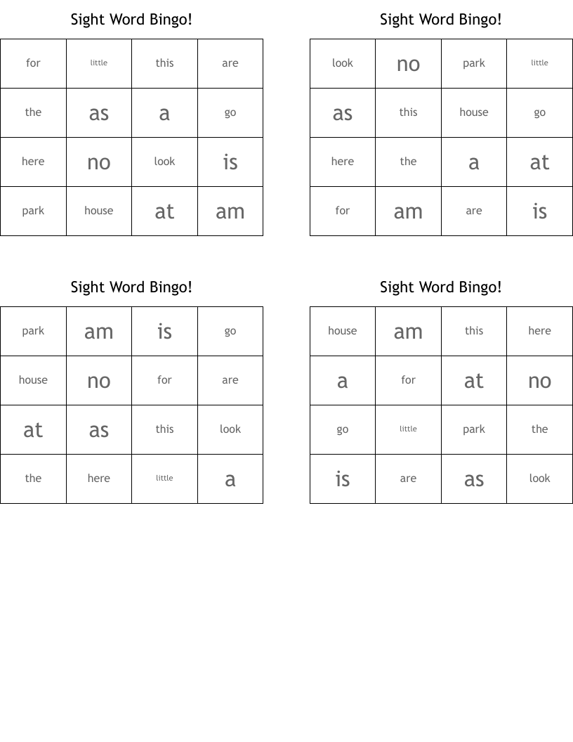 Sight Word Bingo!